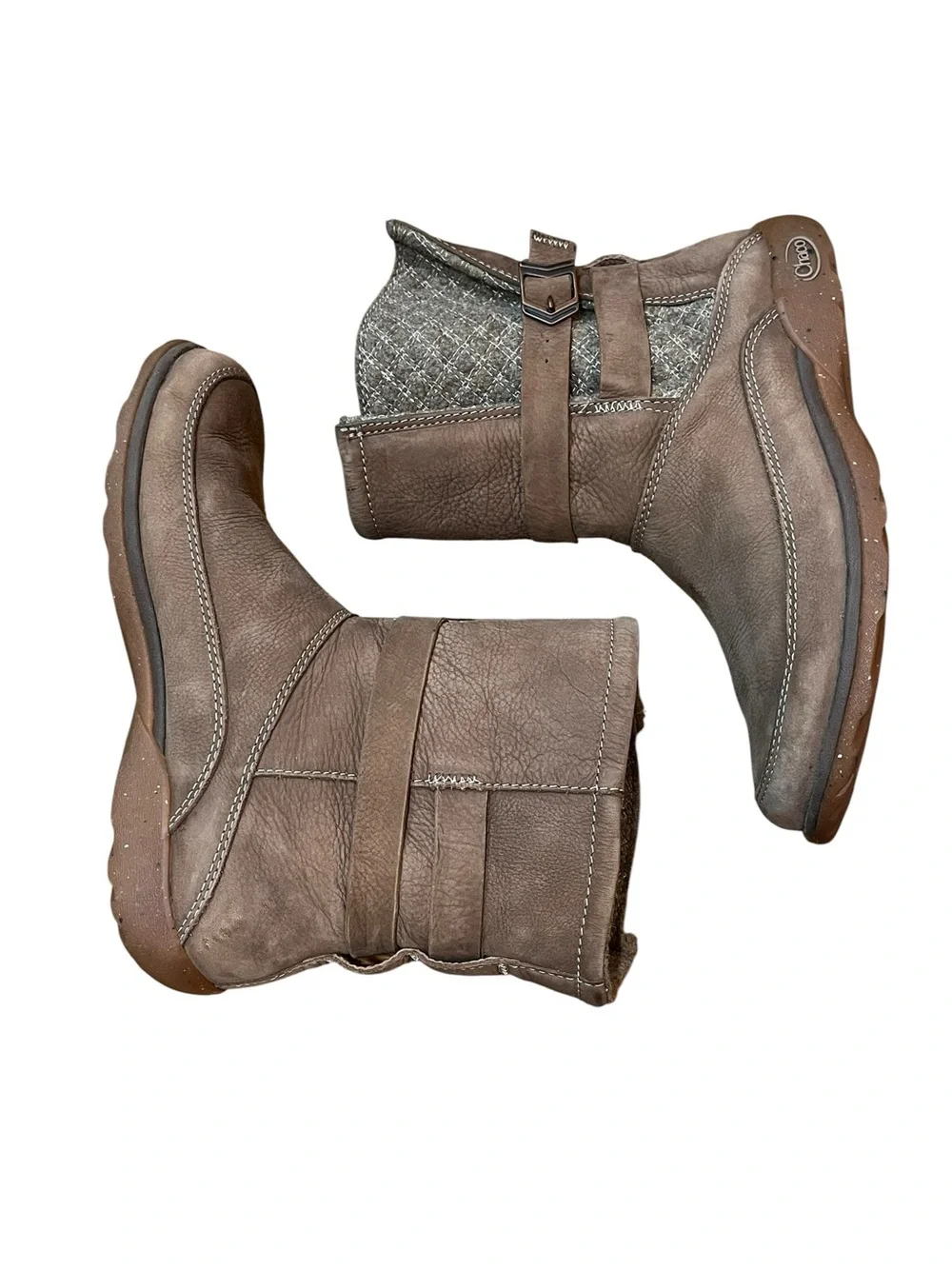 Chaco Brown Booties Hopi Quilted Wool Leather Ankle Boots Buckle Strap Women's 8